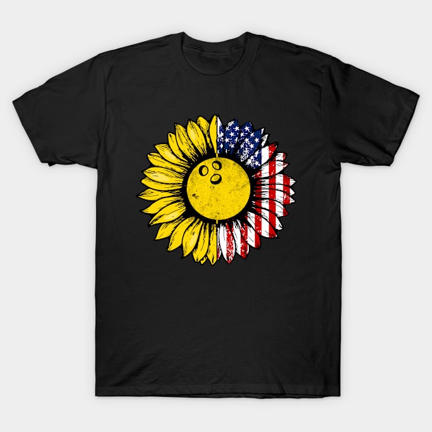 Sunflower American Flag Bowling Lover Gifts 4th Of July T-Shirt by shanemuelleres